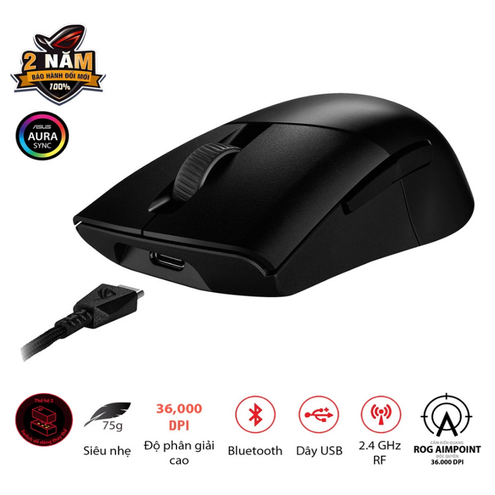 Chuột Gaming không dây Asus Keris Wireless Aimpoint Black (Bluetooth/Wireless/ LED RGB) - Ảnh 2
